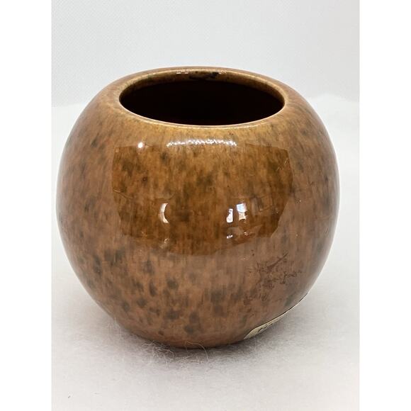 Haeger Orb Ball Ceramic Vase Planter Speckled Brown 1980’s Label 4” - Picture 4 of 12